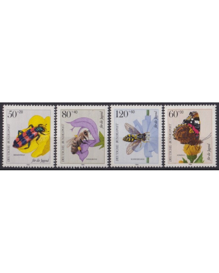 F-EX58265 GERMANY MNH 1984 YOUNG WELFARE BUTTERFLIES PAPILLON MARIPOSAS BEE INSECTS.