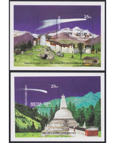 F-EX58571 BHUTAN MNH 1986 ASTRRONOMY HALLEY COMET BUDDHISM TEMPLE.