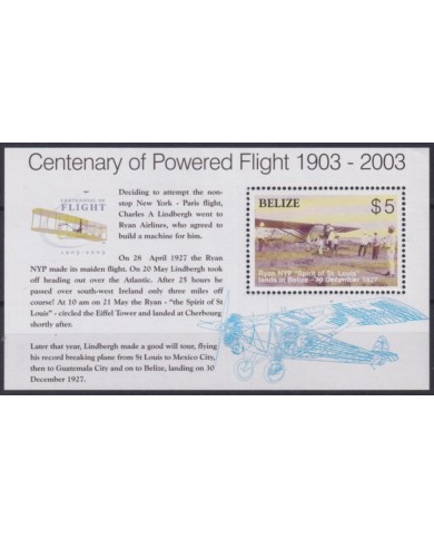 F-EX58570 BELIZE MNH 2003 CENT POWERED FLIGHT AVIATION AIRPLANE AVION LINDBERGHT.