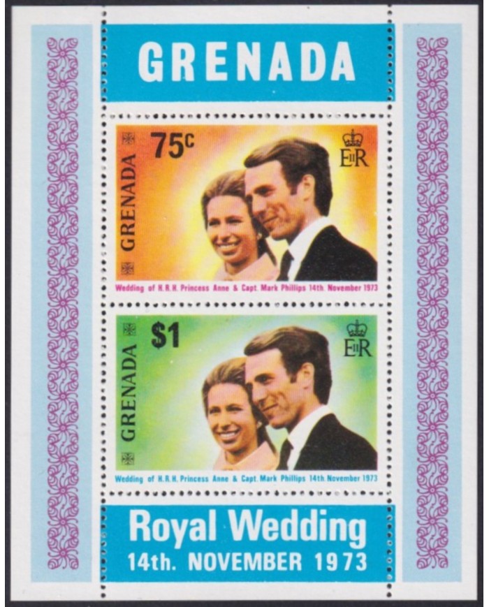F-EX58818 GRENADA MNH 1973 ROYAL FAMILY ROYAL WEDDING PRINCESS ANA.