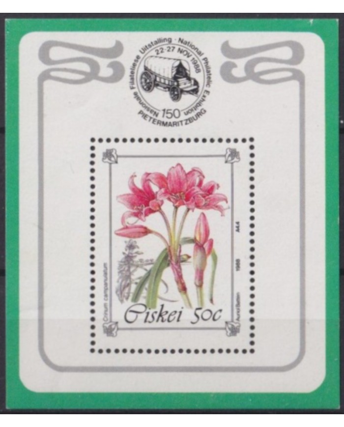 F-EX58781 SOUT AFRICA CISKEI MNH 1988 SHEET FLOWER FLORES NATIONAL PHILATELIC EXPO.