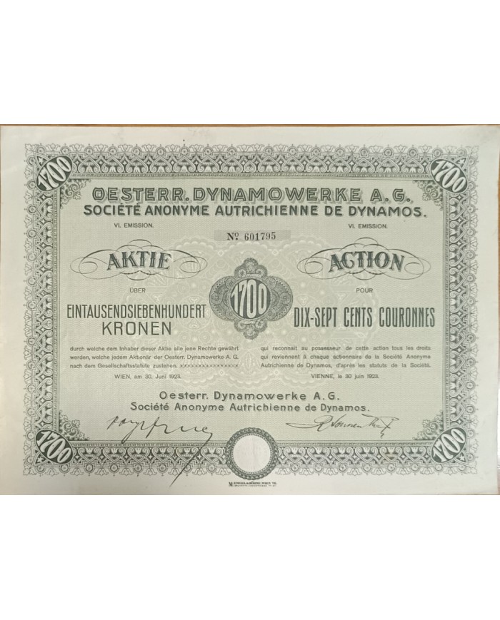 BON-503 AUSTRIA 1923 BOND 17200k DYNAMOS FACTORY.