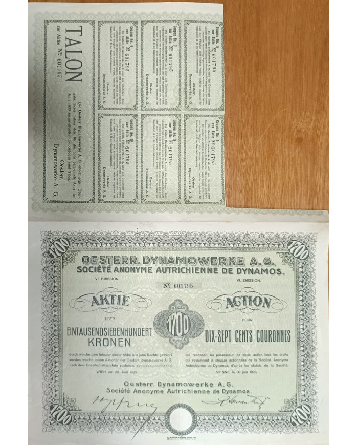 BON-503 AUSTRIA 1923 BOND 17200k DYNAMOS FACTORY.