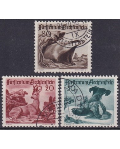 F-EX58968 LIECHTENSTEIN USED 1950 WILDLIFE HUNTING ANIMALS. +65€.
