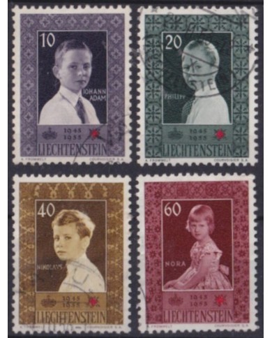 F-EX58980 LIECHTENSTEIN USED 1955 10th ANNIV RED CROSS ROYALTY PORTRAIT PRINCE. +15€.