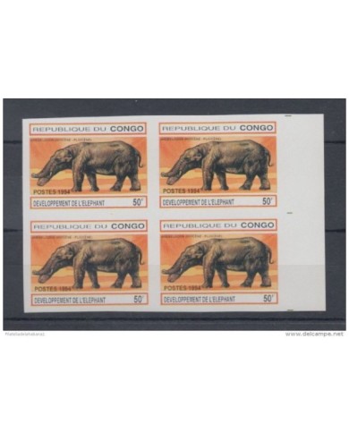 *F-EX.920 CONGO IMPERFORATE BLOCK 4 MNH ELEPHANT PALEONTOLOGY 1994