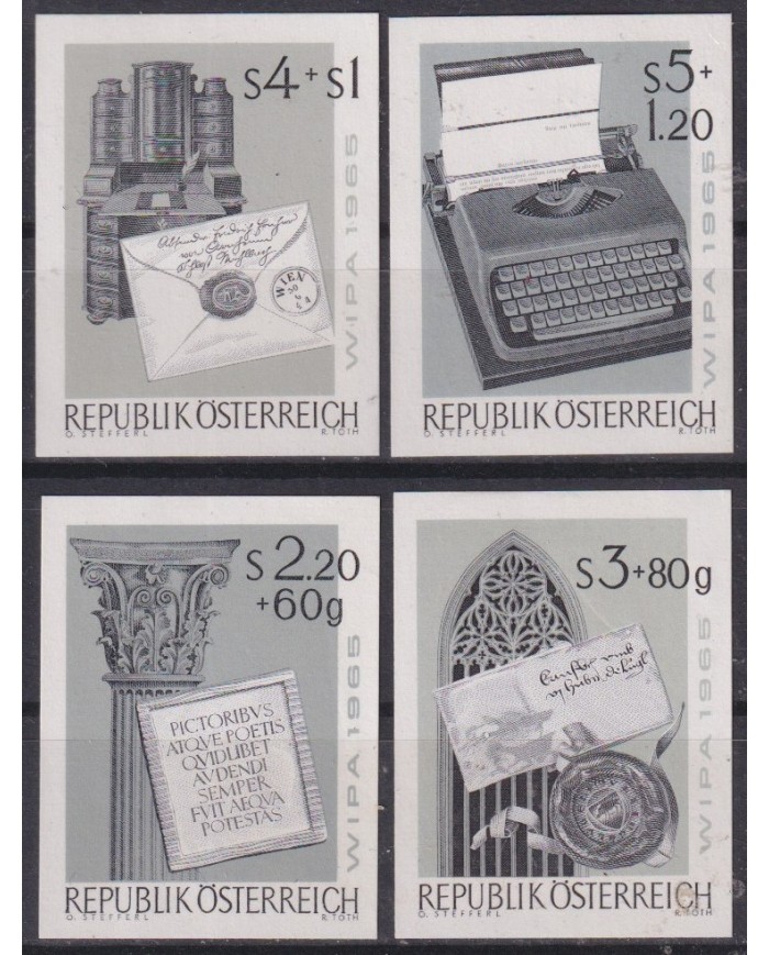F-EX59004 AUSTRIA 1965 WIPA PHILATELIC EXPO STORY OF WRITTER PROOF IMPERFORATED.