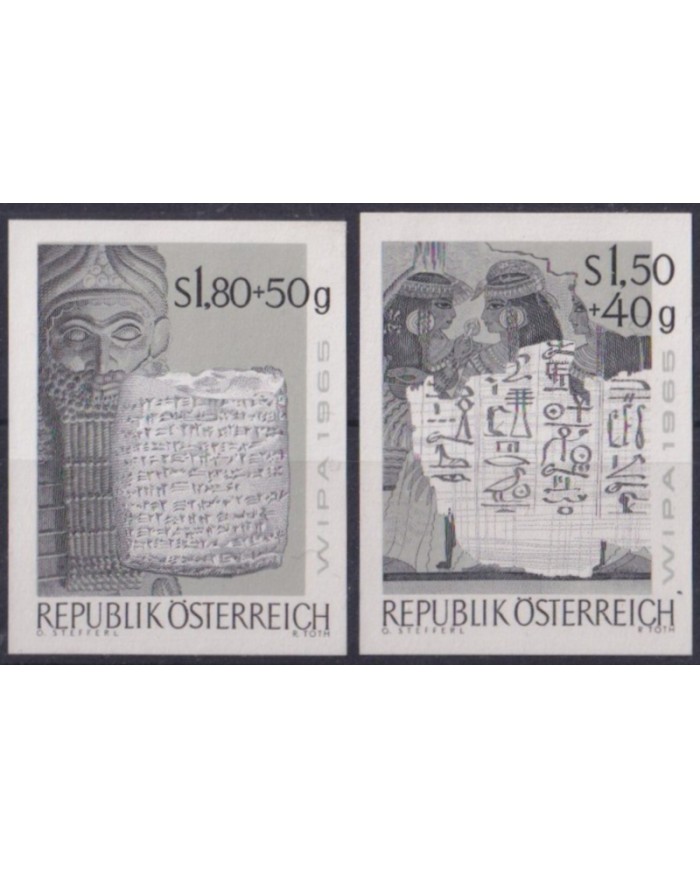 F-EX59007 AUSTRIA 1965 WIPA PHILATELIC EXPO STORY OF WRITTER PROOF IMPERFORATED.
