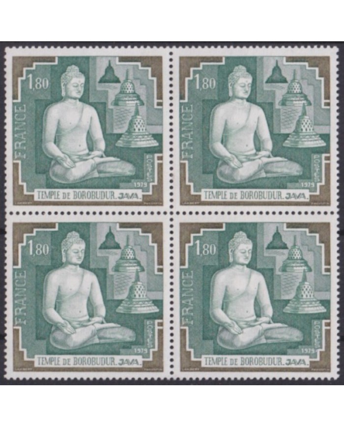 F-EX59016 FRANCE MNH 1979 TEMPLE OF BOROBUDUR JAVA INDONESIA BLOCK 4.