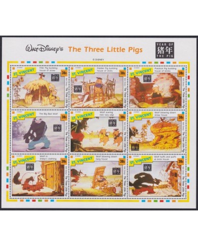 F-EX58025 ST VINCENT MNH 1992 THREE PIGS DISNEY CARTOON MOVIE CINEMA COMICS.