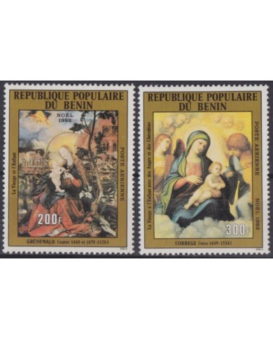 F-EX59173 BENIN 1982 MNH CHRISTMAS NAVIDAD RELIGION ART CORREGGIO GRUNEWALD PAINTING.