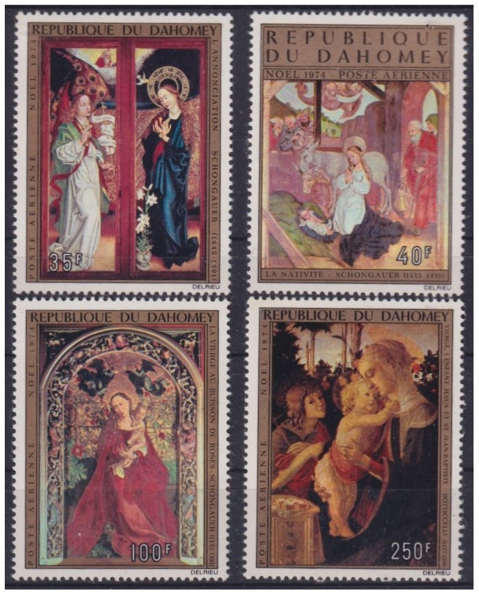 F-EX59254 DAHOMEY MNH 1974 CHRISTMAS NAVIDAD ART PAINTING SCHONGAUER BOTTICCELLI.