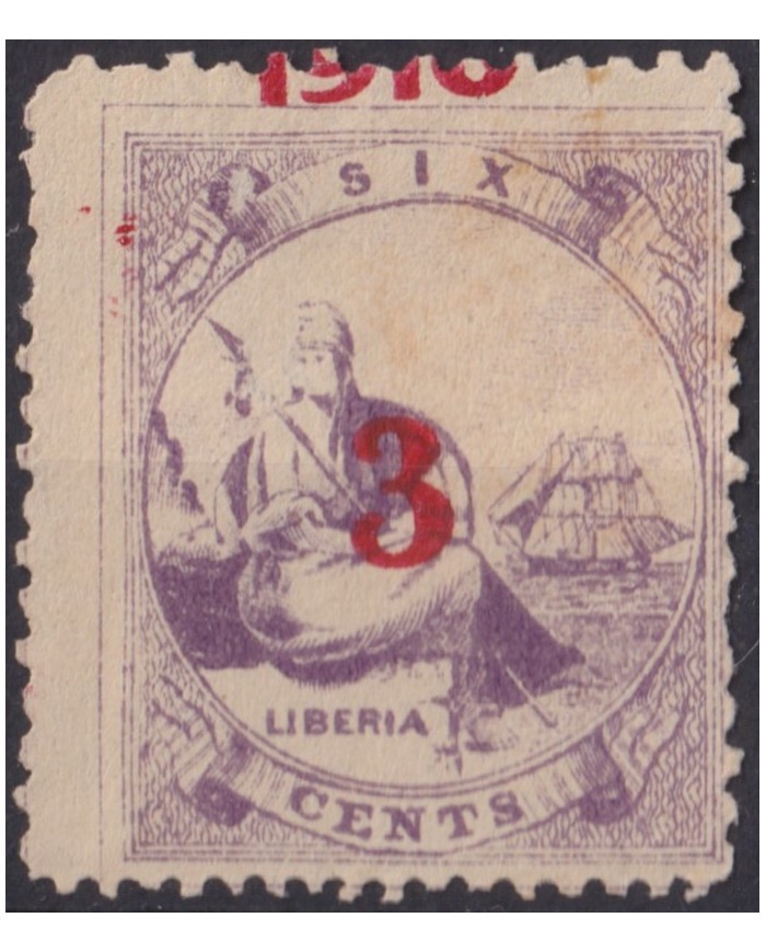 F-EX55370 LIBERIA 1916 3c OVERPRINT HIGHT VALUE + 60€.