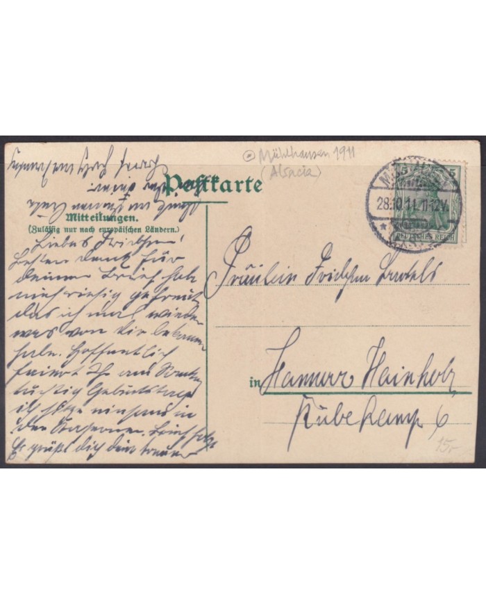F-EX56757 GERMANY 1911 ILLUSTRATED CARD EQUESTRIAN REG.5 ALSACE.