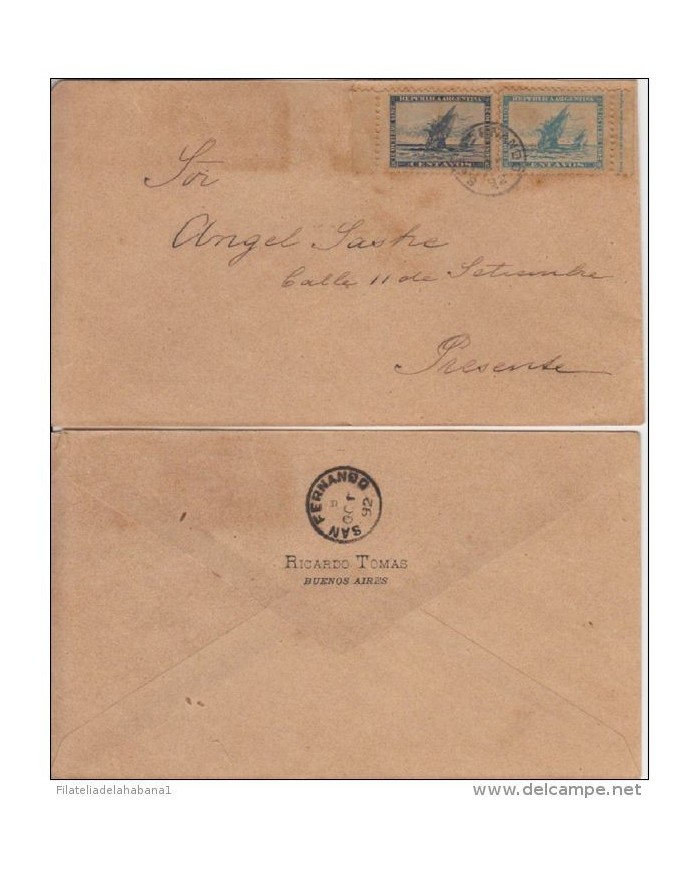 *F-EX.946 ARGENTINA DISCOVERY COMPLETE SET 1892 COVER SHIP COLON COLUMBUS