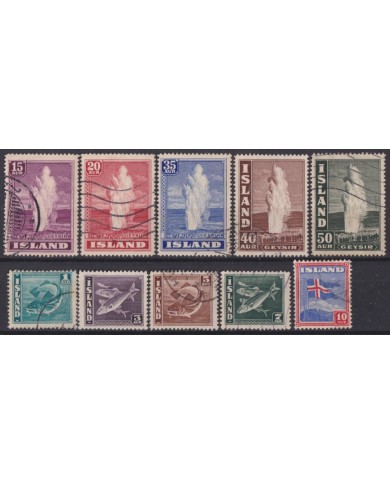 F-EX59361 ICELAND ISLAND 1938-39 DEFINITIVE USED FISH LANDSCAPE GEISER +40€.