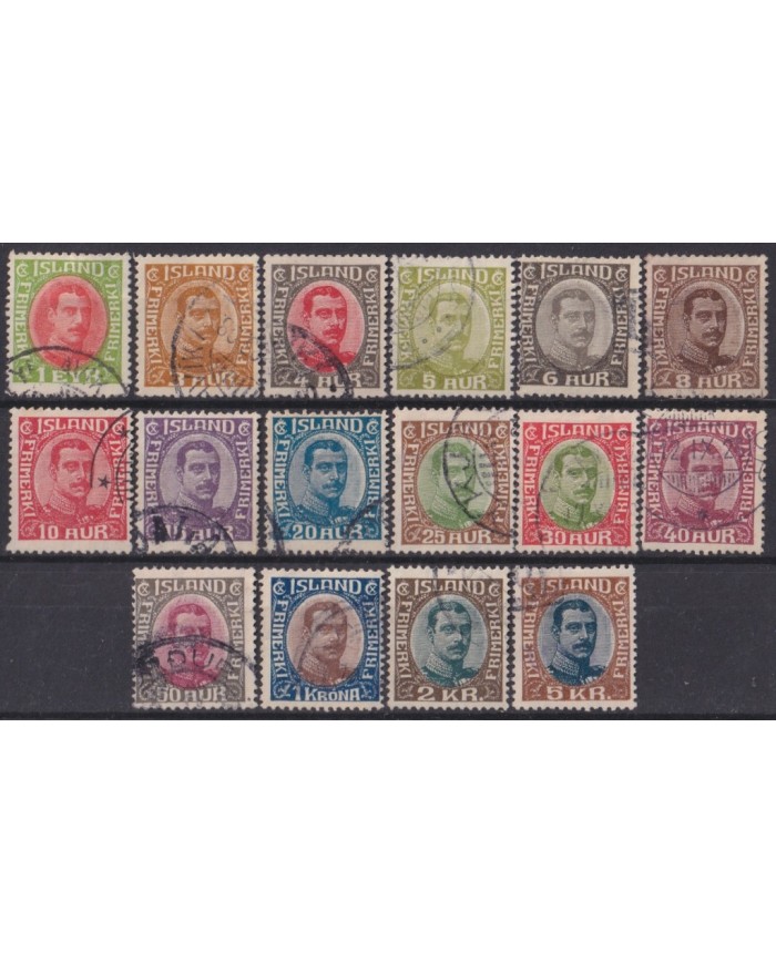 F-EX59400 ICELAND ISLAND 1920 DEFINITIVE COMPLETE SET USED KING CHRISTIAN +110€.