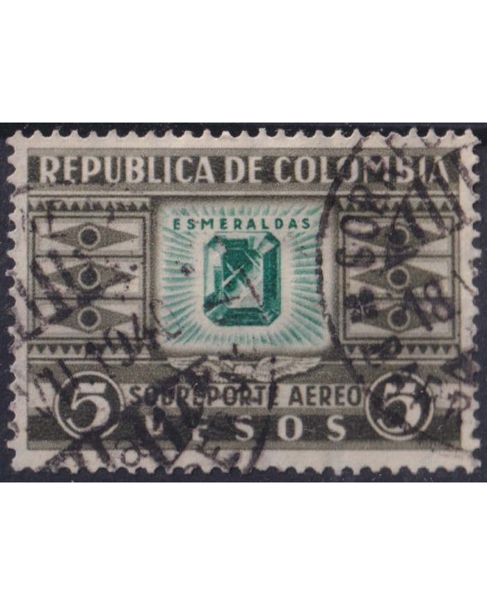 F-EX59558 COLOMBIA 1932 USED 5 PESOS AIRMAIL ESMERALDAS +40€.