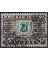 F-EX59558 COLOMBIA 1932 USED 5 PESOS AIRMAIL ESMERALDAS +40€.