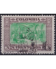F-EX59559 COLOMBIA 1950 USED 3 PESOS AIRMAIL “L” OVERPRINT +30€.