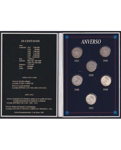 BK-SET-154 CUBA 10c SILVER SET 1915-1952. ALL YEAR MINTAGE.