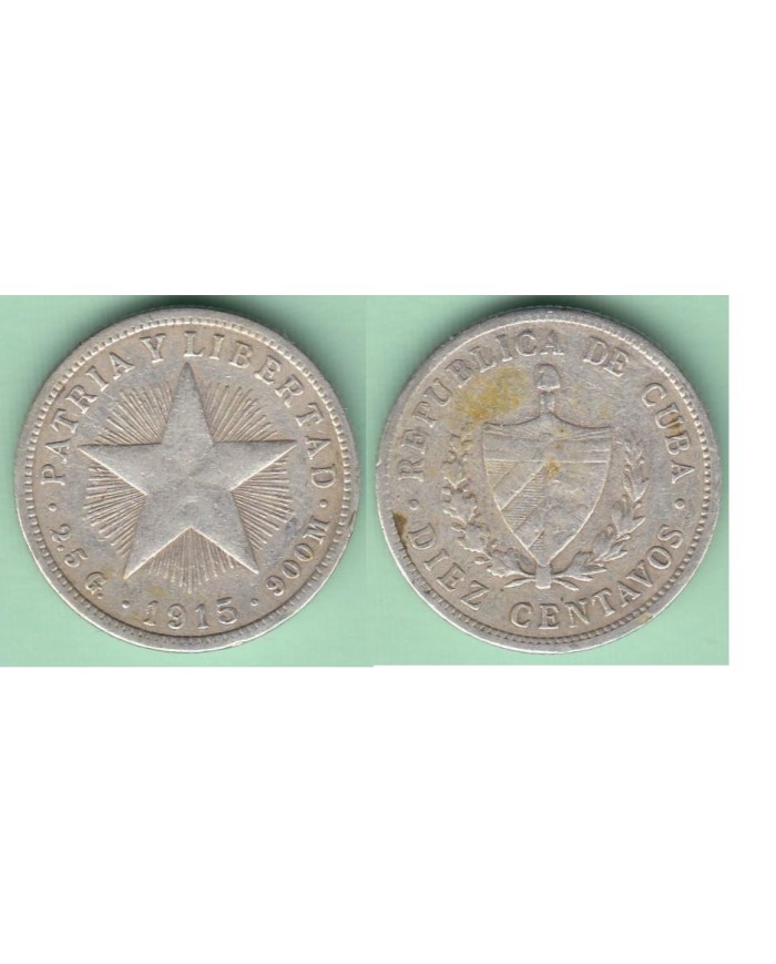 1915-MN-128 CUBA. KM A12 SILVER 10c STAR 1915. ESTRELLA RADIANTE.