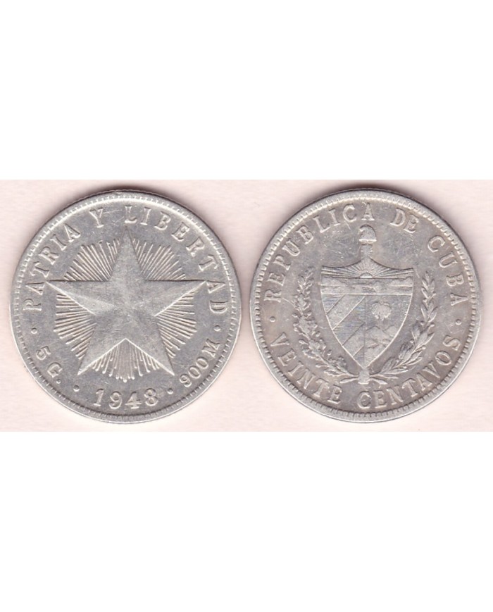 1948-MN-106 CUBA. 1948. ESTRELLA STAR. 20c SILVER 5gr. VF PLUS.