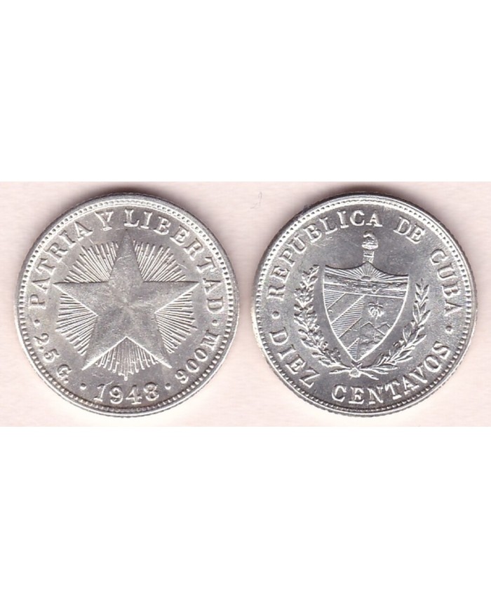 1948-MN-105 CUBA. 1948. ESTRELLA STAR. 10c SILVER 2.5gr. XF PLUS. BRILLO ORIGINAL.