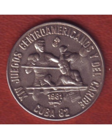 1981-MN-7 CUBA. KM 62. 1$. 1981. COPPER- NICKEL. UNC. CENTROAMERICAN GAMES. JUEGOS CENTROAMERICANOS. BOXEO. BOXING.