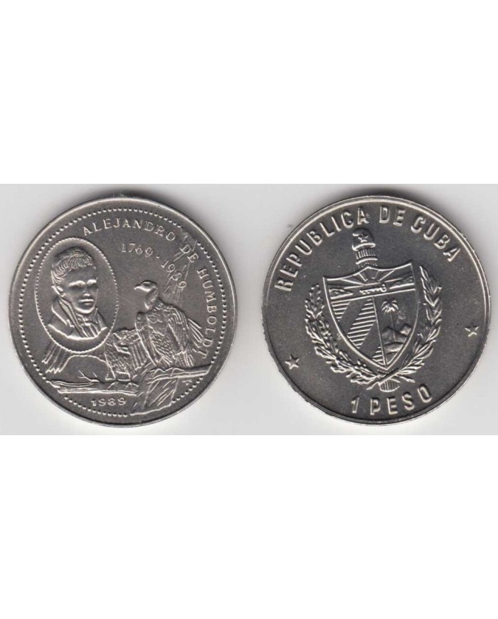 1989-MN-4 CUBA. KM 283. 1$. 1989. COPPER- NICKEL. UNC. ALEXANDRE VON HUMBOLDT. BIRD. AVES. PAJAROS.