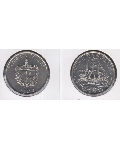 1992-MN-101 CUBA UNC 1992 1$ CU-NI KM368. CORREO MARITIMO. BARCO. SHIP.