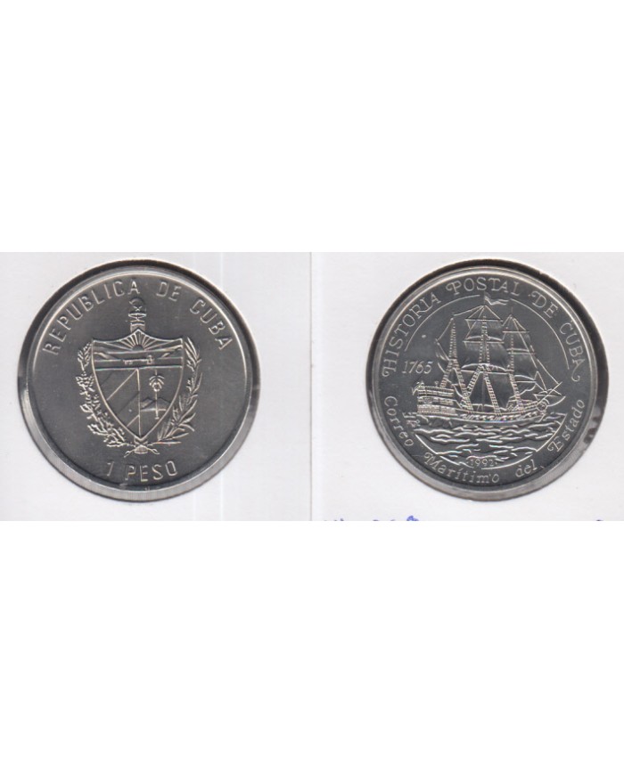 1992-MN-101 CUBA UNC 1992 1$ CU-NI KM368. CORREO MARITIMO. BARCO. SHIP.