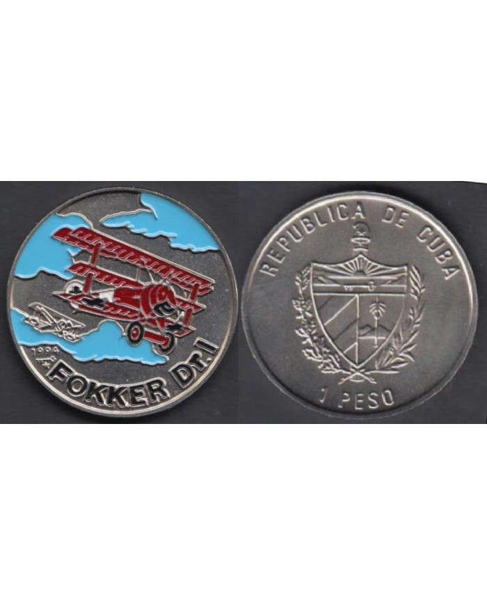 1994-MN-5 CUBA 1994 1$  AVION FOKKER Dr.1. PINTADA. AIRPLANE. CU-NI.