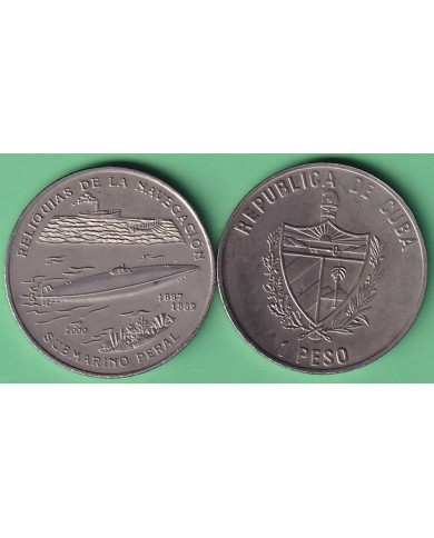 2000-MN-207 CUBA UNC 1$ CUPRO-NICKEL 2000. RELIQUIAS DE LA NAVEGACION ISAAC PERAL SUBMARIE U BOOT SHIP.
