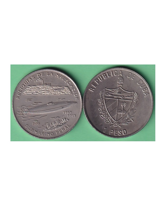 2000-MN-207 CUBA UNC 1$ CUPRO-NICKEL 2000. RELIQUIAS DE LA NAVEGACION ISAAC PERAL SUBMARIE U BOOT SHIP.