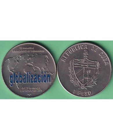 1999-MN-202 CUBA UNC 1$ CUPRO-NICKEL 1999. GLOBALIZACION ONLY 1200 MINTAGE. WITH COLOR.