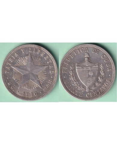 1916-MN-160 CUBA SILVER 20c STAR 1916 ESTRELLA RADIANTE 5gr 900.ml.