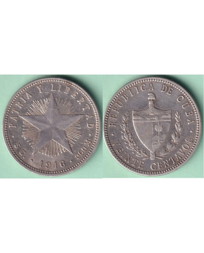 1916-MN-160 CUBA SILVER 20c STAR 1916 ESTRELLA RADIANTE 5gr 900.ml.