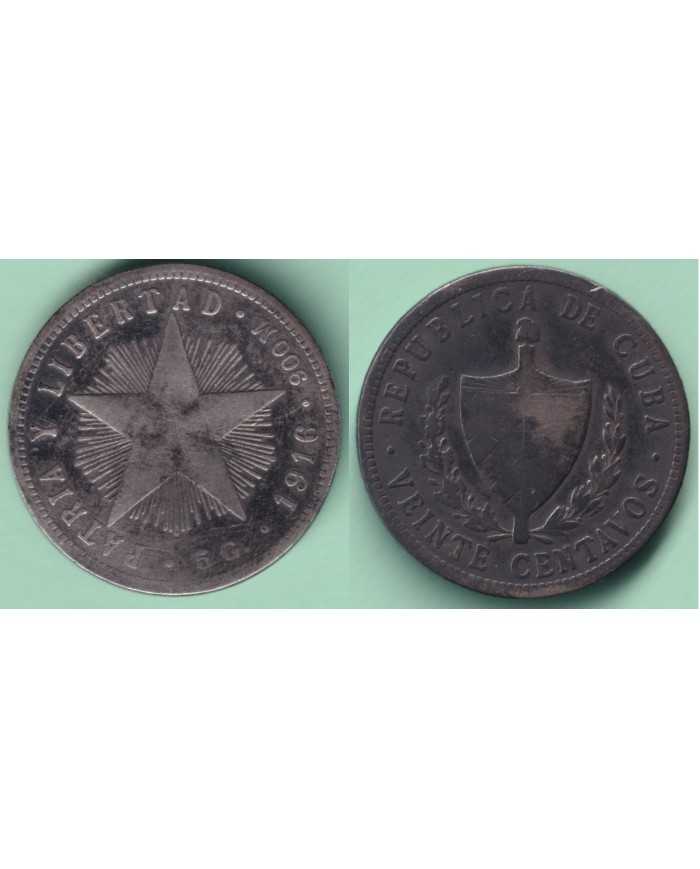 1916-MN-161 CUBA SILVER 20c STAR 1916 ESTRELLA RADIANTE 5gr 900.ml.