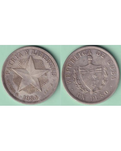 1934-MN-120 CUBA SILVER 1$ STAR 1934 ESTRELLA RADIANTE 26,7gr 900.ml XF.
