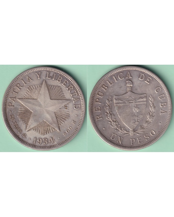 1934-MN-120 CUBA SILVER 1$ STAR 1934 ESTRELLA RADIANTE 26,7gr 900.ml XF.