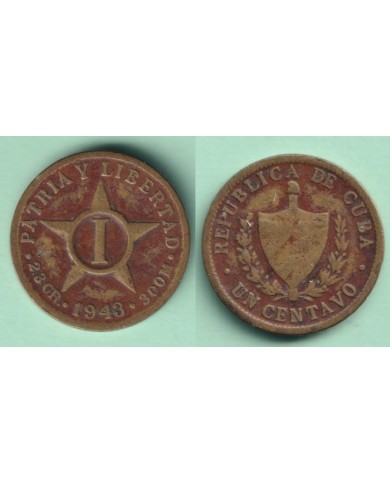 1943-MN-10 CUBA BRASS 1c STAR 1943 ESTRELLA RADIANTE.