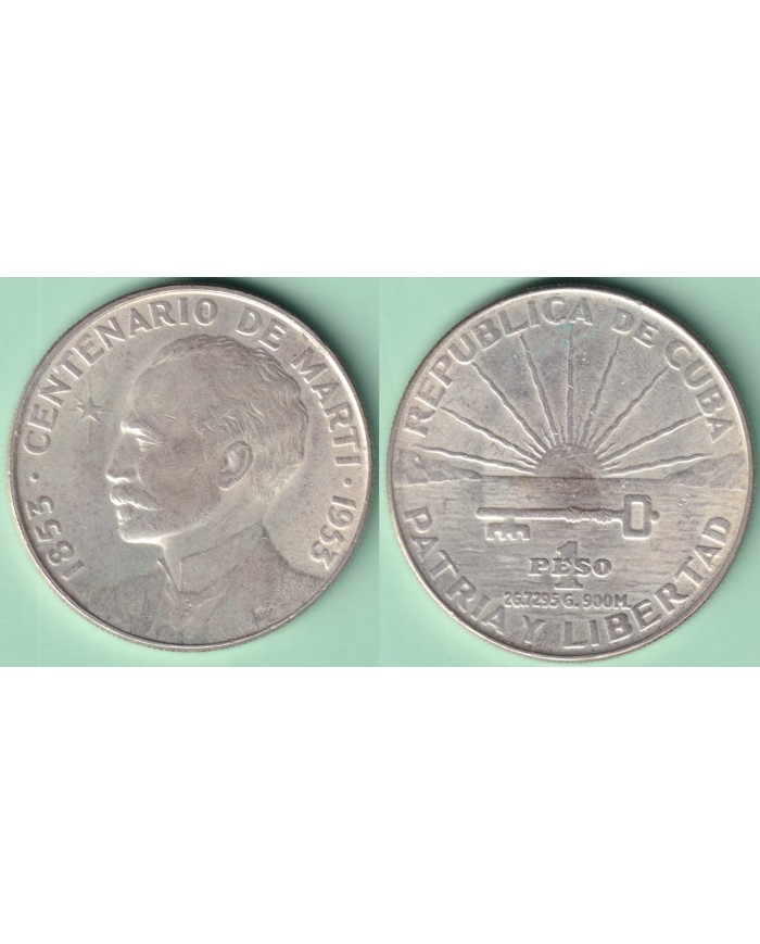 1953-MN-131 CUBA SILVER 1$ JOSE MARTI 1953 26,7gr 900.ml XF.