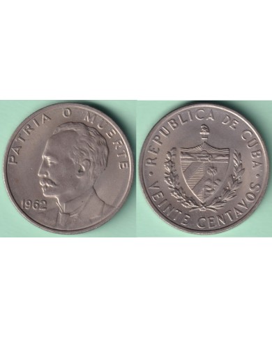 1962-MN-120 CUBA  20c JOSE MARTI 1962 NICKEL XF PLUS.
