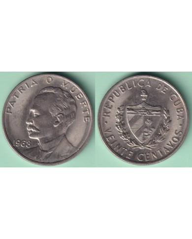 1968-MN-10 CUBA  20c JOSE MARTI 1968 NICKEL XF PLUS.