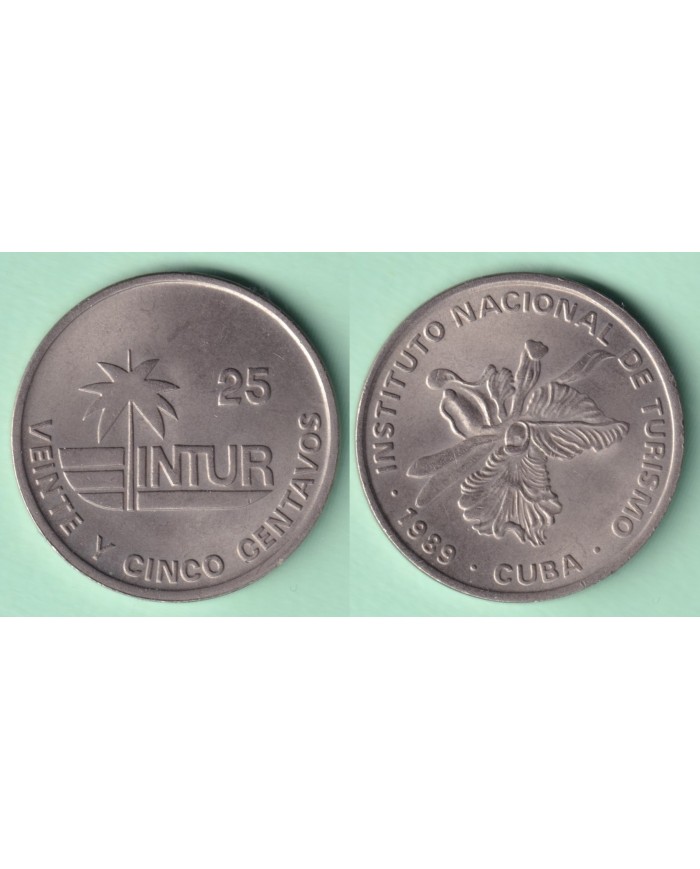 1989-MN-120 CUBA 1989 INTUR 25c cuc ORCHID ORQUIDEAS BIRD CUPRO-NI XF.