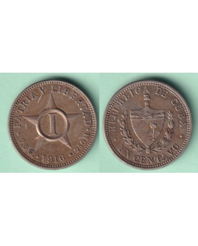 1916-MN-165 CUBA 1c STAR 1916 ESTRELLA RADIANTE NICKEL XF PLUS.
