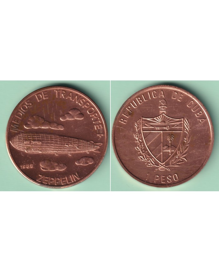 1988-MN-125 CUBA 1$ 1988 ZEPPELIN COPPER. MANCHAS EN EL ANVERSO. VER FOTO.
