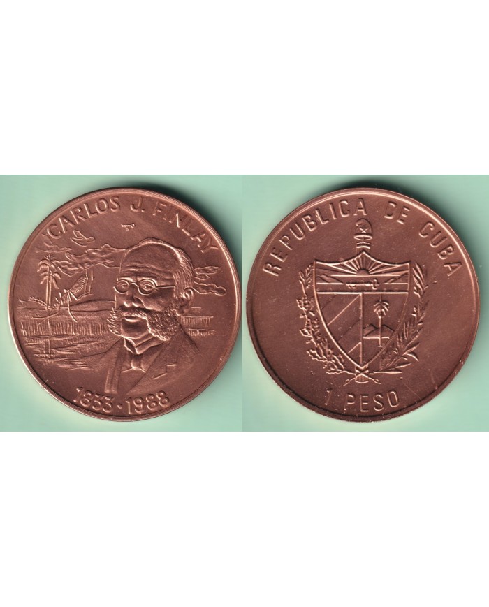 1988-MN-126 CUBA 1$ 1988 CARLOS J. FINLAY MEDICINE YELLOW FEVER COPPER UNC.