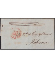 PREFI-803 ESPAÑA SPAIN 1851 COVER TO CUBA “EMPRESA. ESPAÑA” YELLOW POSTMARK.